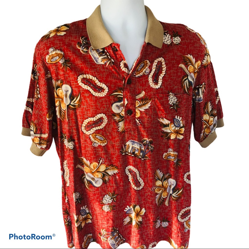Luau Ready Hilo Hattie Hawaiian Polo Shirt Sz M